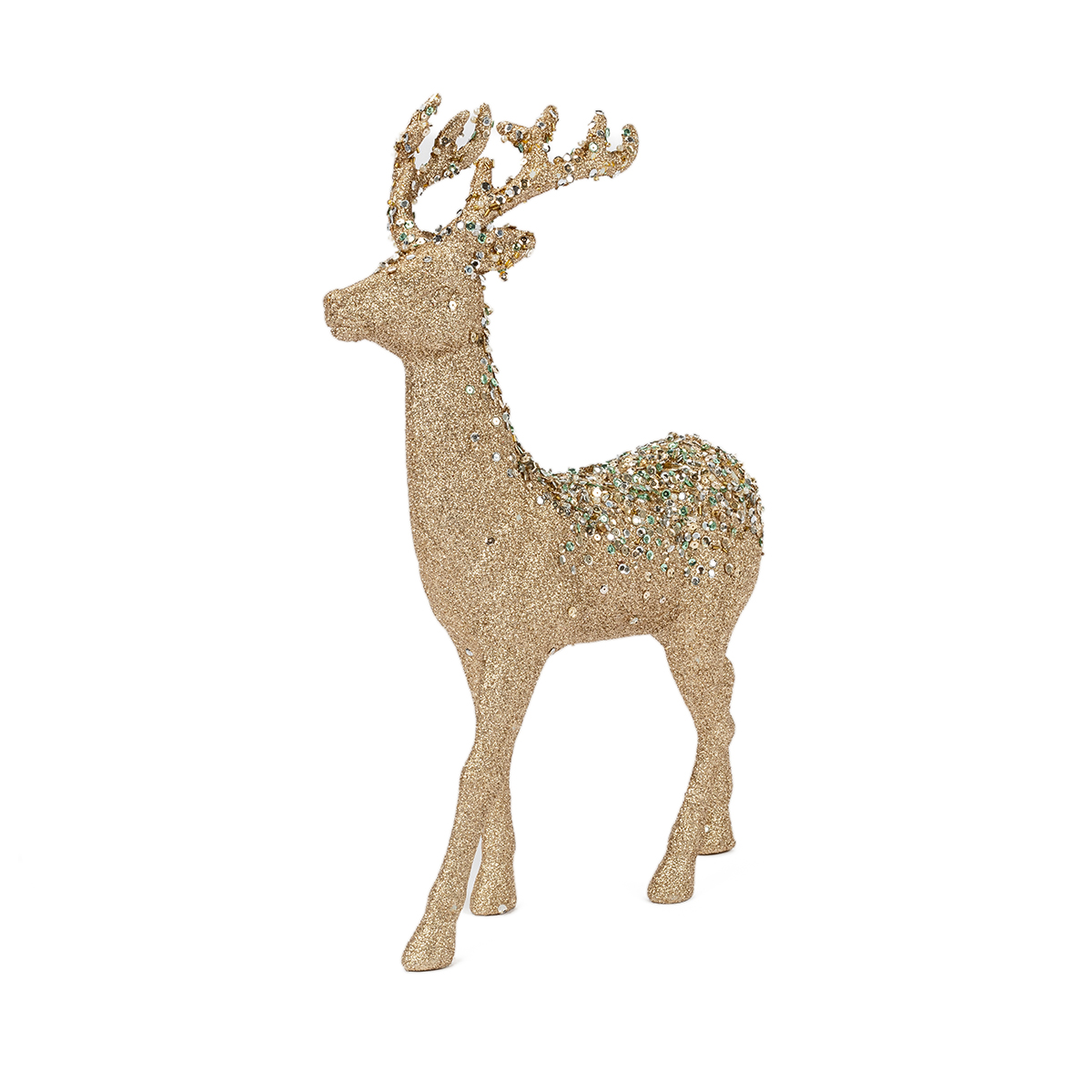 Rena dourada e azul com lantejoulas 30cm