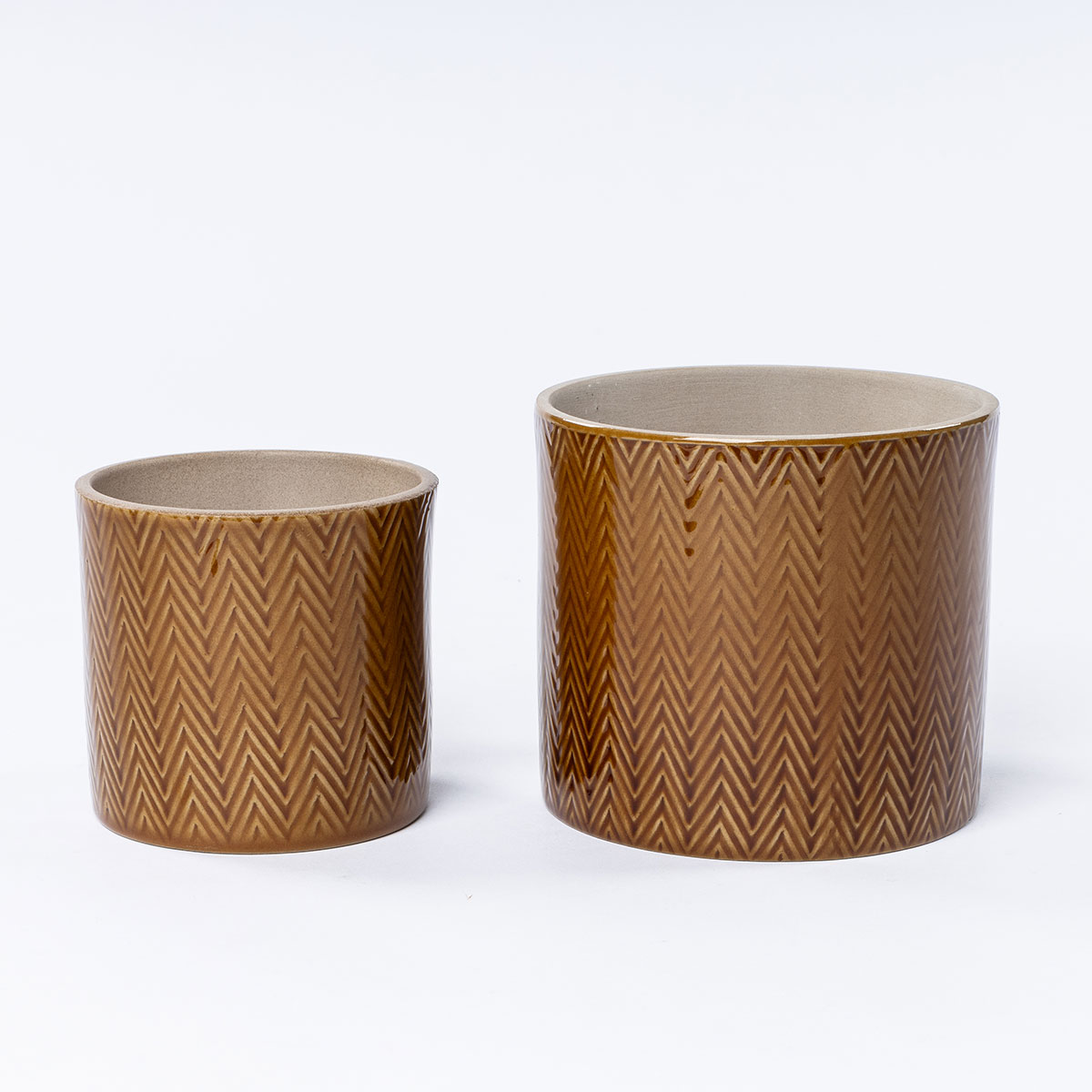 Vaso de cer&acirc;mica ZIG ZAG caramelo esverdeado 11cm