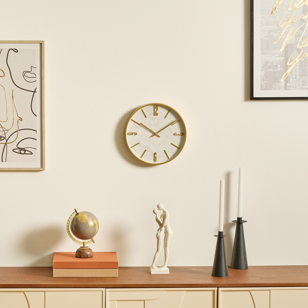 Rel&oacute;gio NATHALIE dourado com efeito m&aacute;rmore D29cm