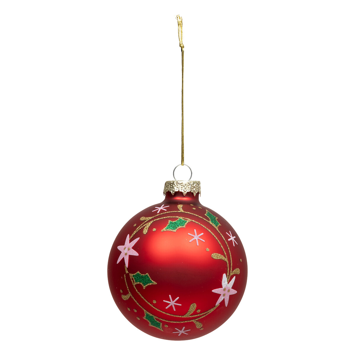 Bola de natal com azevinho e estrelas 8cm