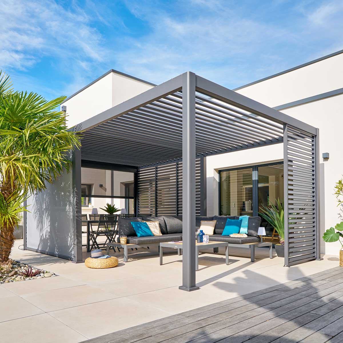 Estore para p&eacute;rgola &Eacute;VORA cinza graphite 3,6x3,6m