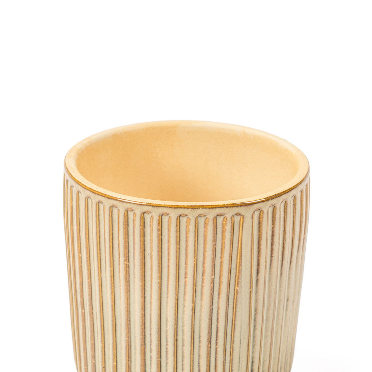 Vaso de cer&acirc;mica decora&ccedil;&atilde;o riscas taupe 15cm