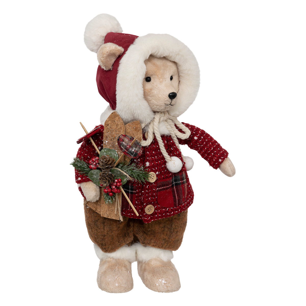 Figura urso com ski e gorro de pelo 41cm