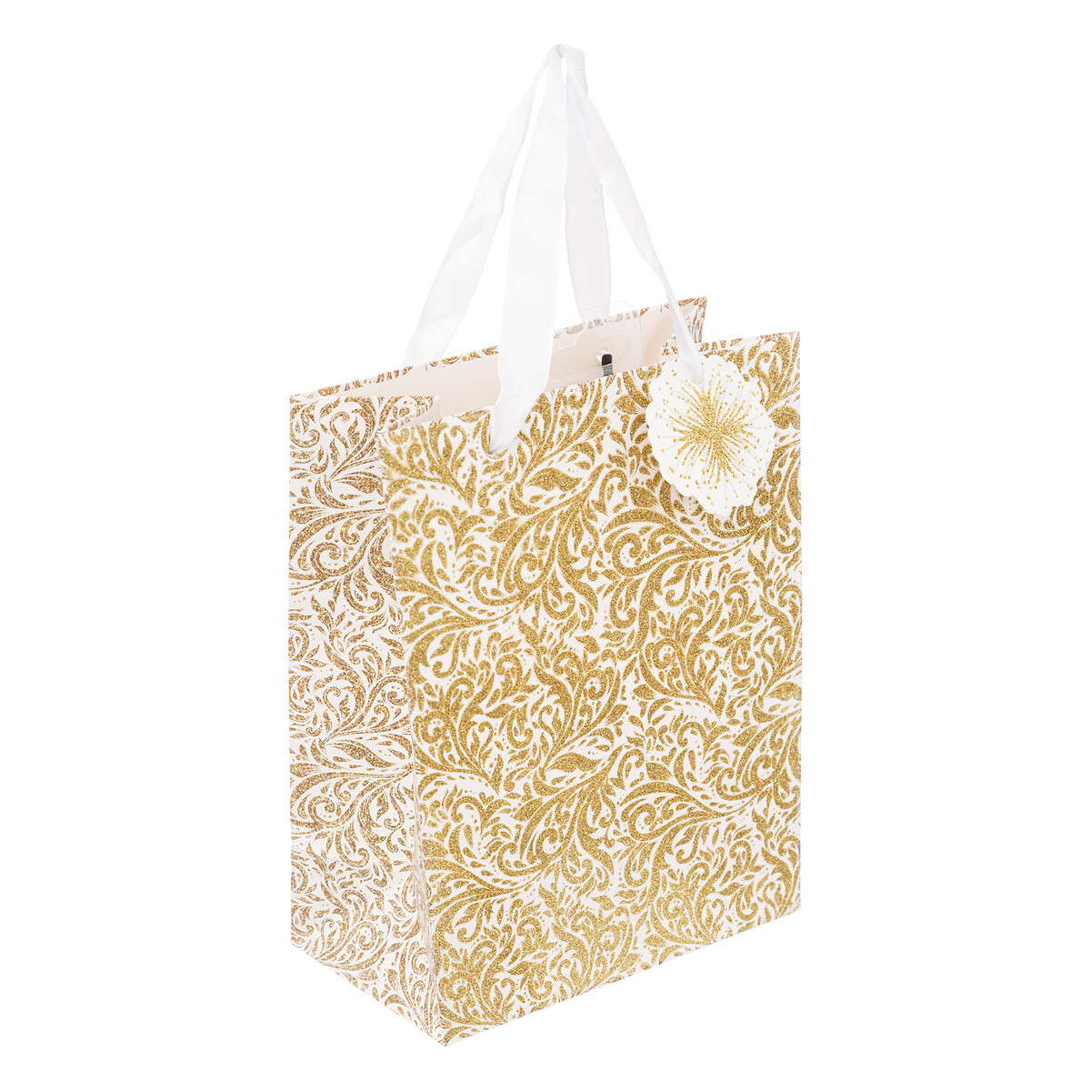 Saco De Oferta Decorativo Opera Branco E Dourado 23cm,  Saco De Oferta Decorativo Opera Branco E Dourado 23cm