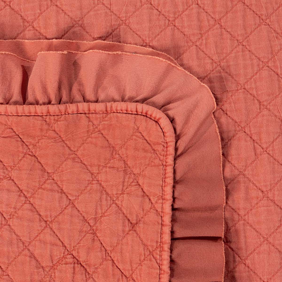 Edredão STONEWASHED terracota com folho 220x240cm