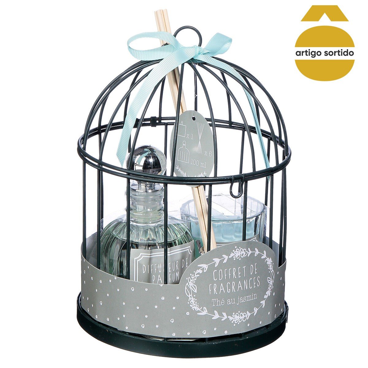 Coffret em gaiola com vela e difusor