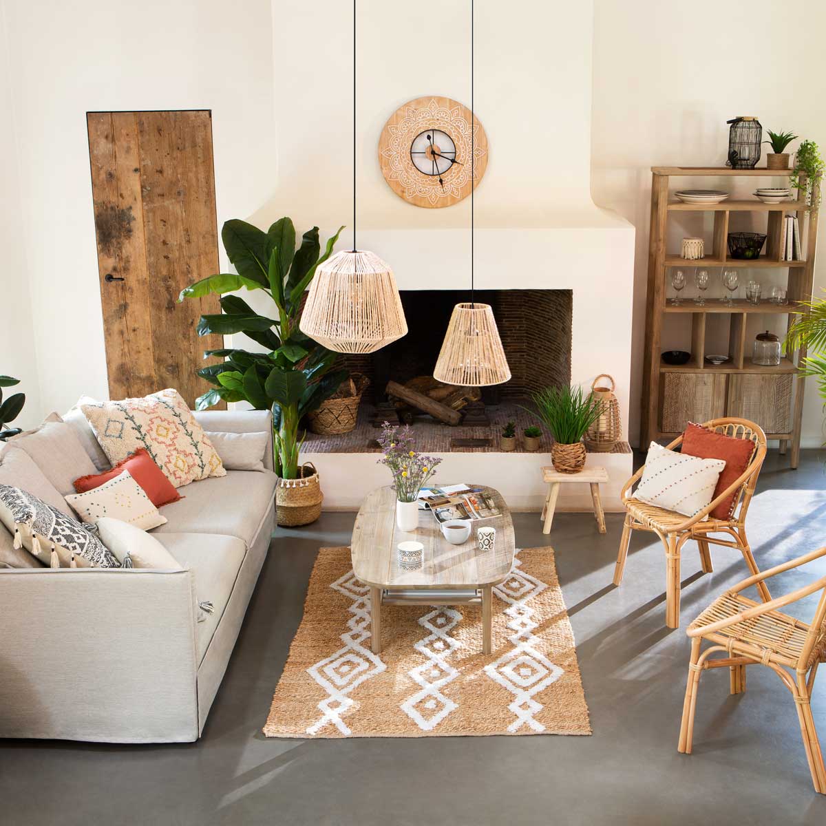 Candeeiro de teto etnic JILY redondo em corda,  Candeeiro de teto etnic JILY redondo em corda