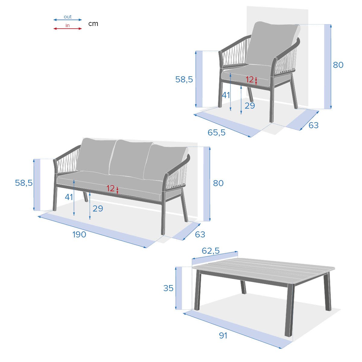 Conjunto de jardim ORIENGO cinza escuro