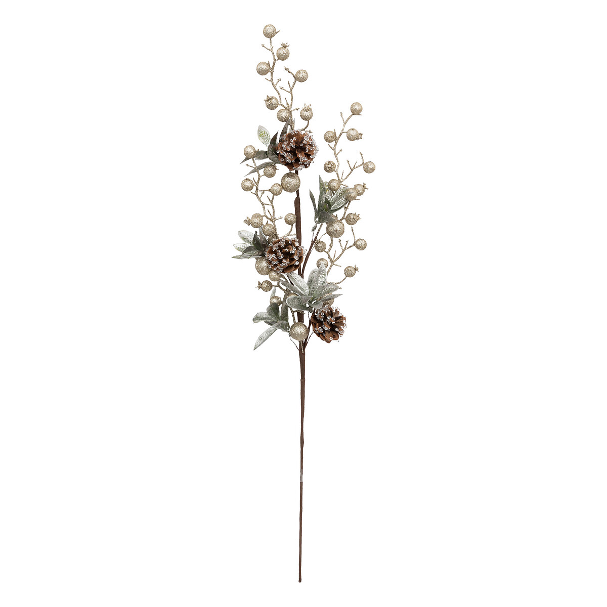 Haste com pinhas e bagas douradas 75cm