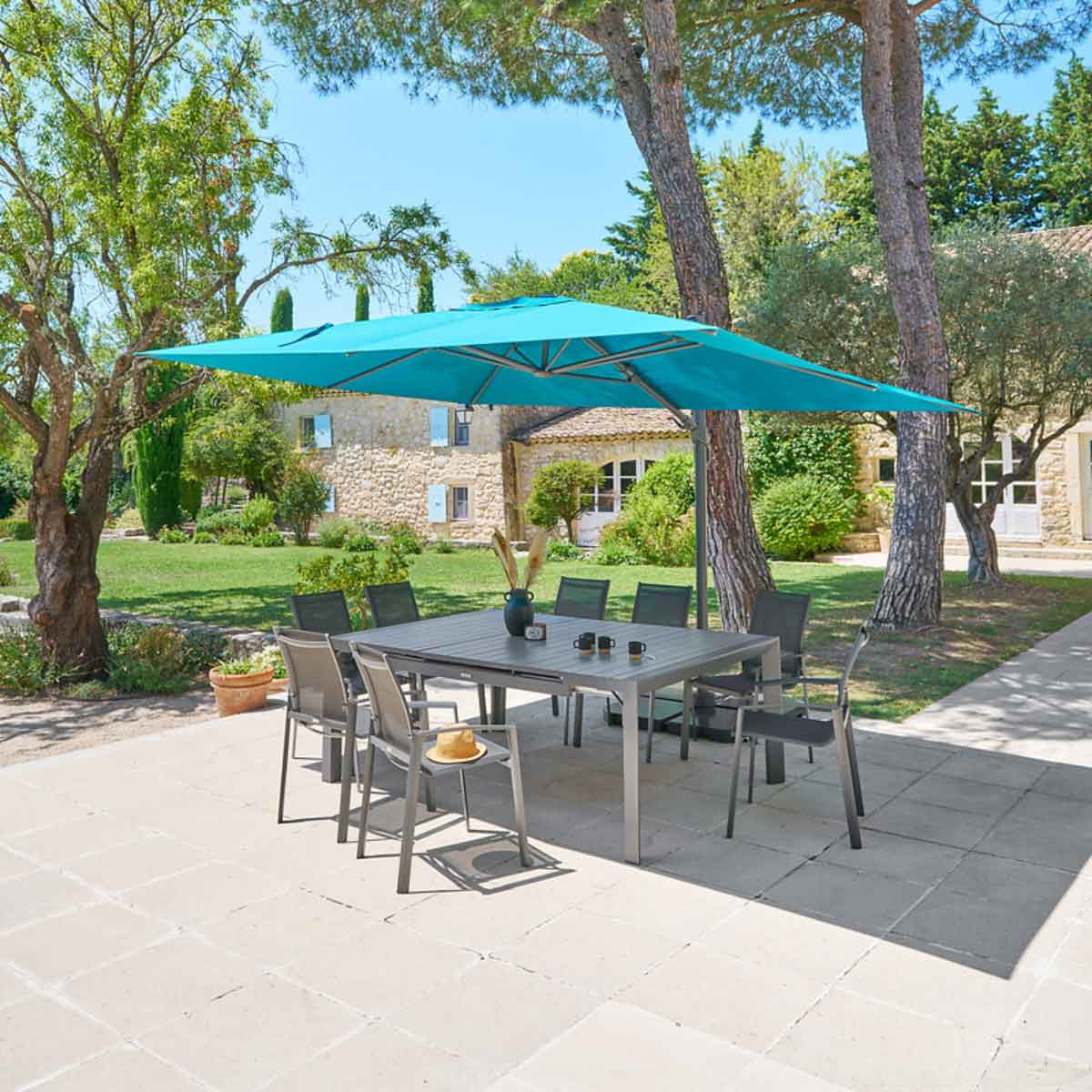 Guarda-sol descentrado MELHIA azul 4x3m