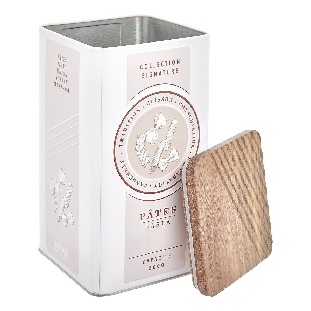 Lata para massa bege de metal com tampa