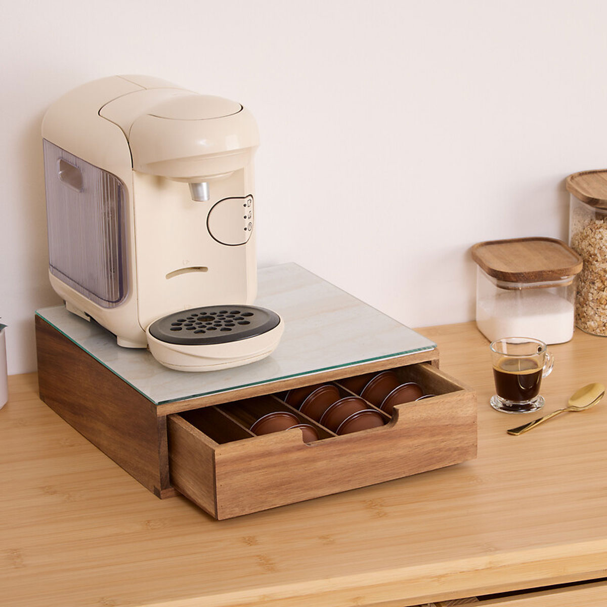 Caixa para cápsulas de café em madeira acácia