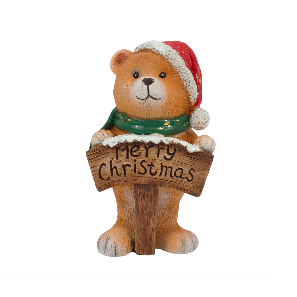 Figura urso com placa merry christmas