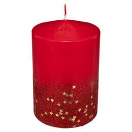Vela vermelha efeito degradê com estrelas 15cm,  Vela vermelha efeito degradê com estrelas 15cm