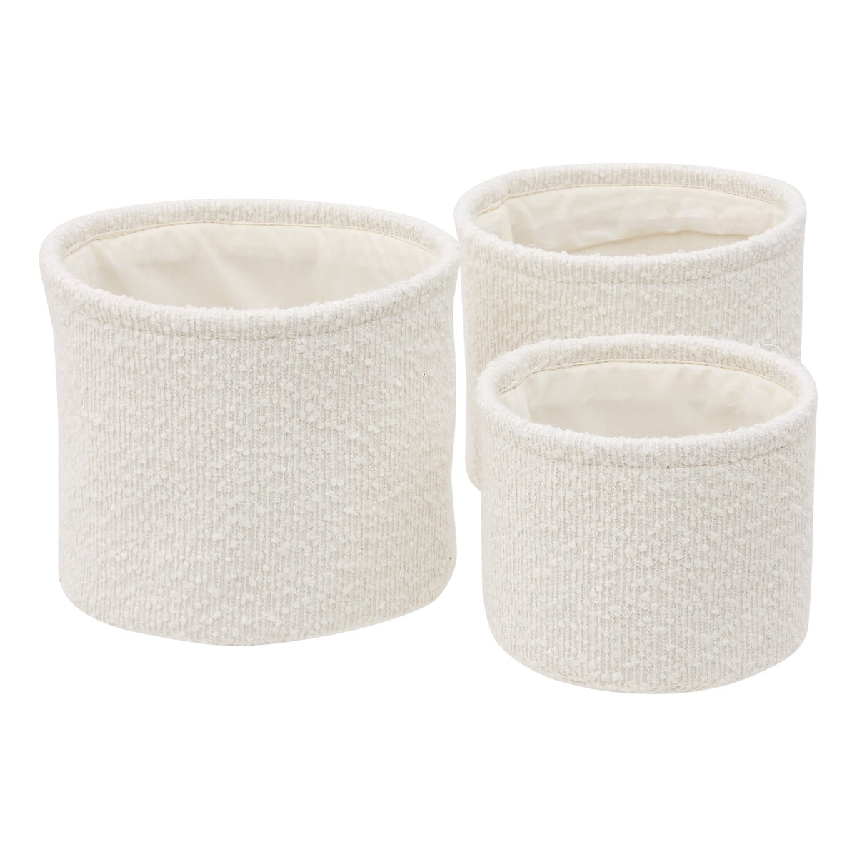 Conjunto de 3 cestos brancos em tecido boucl&eacute;