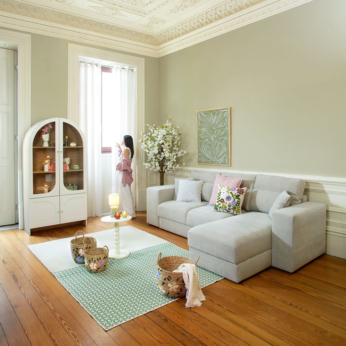 Sof&aacute; cama com chaise longue revers&iacute;vel TRENTO cinza