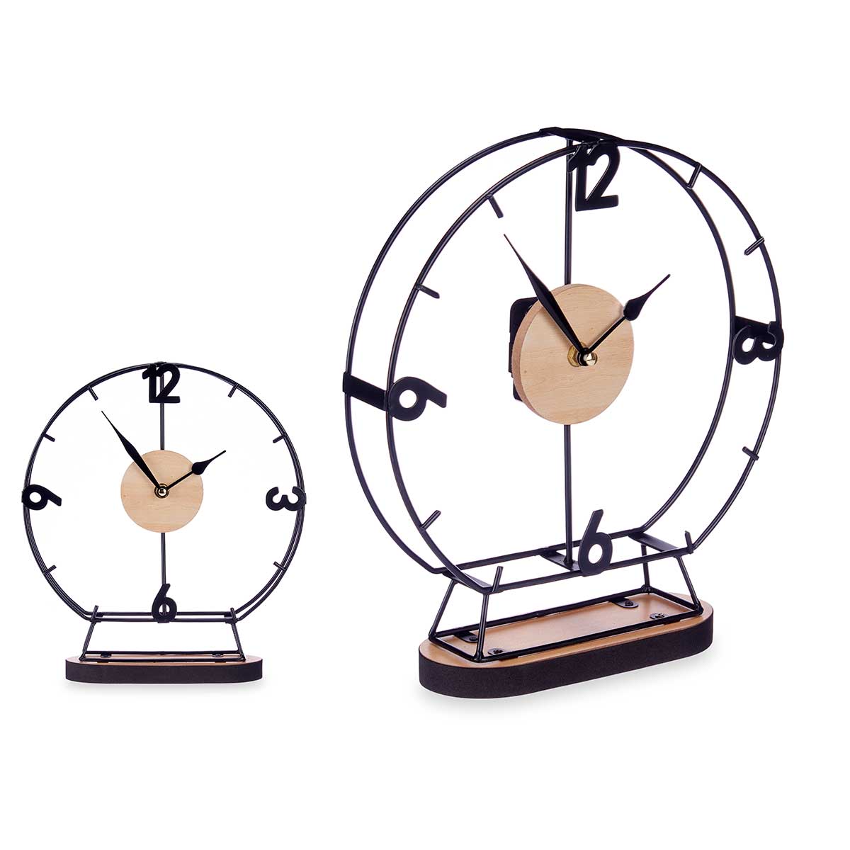 Rel&oacute;gio de mesa em metal preto e mdf