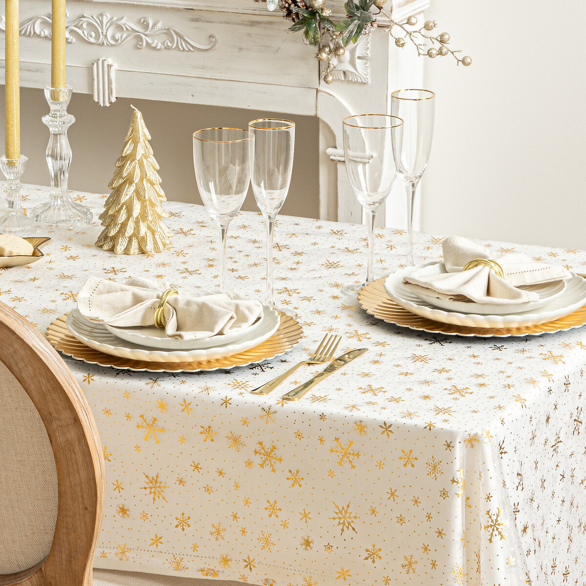 Toalha de mesa branco com flocos de neve 140x240cm