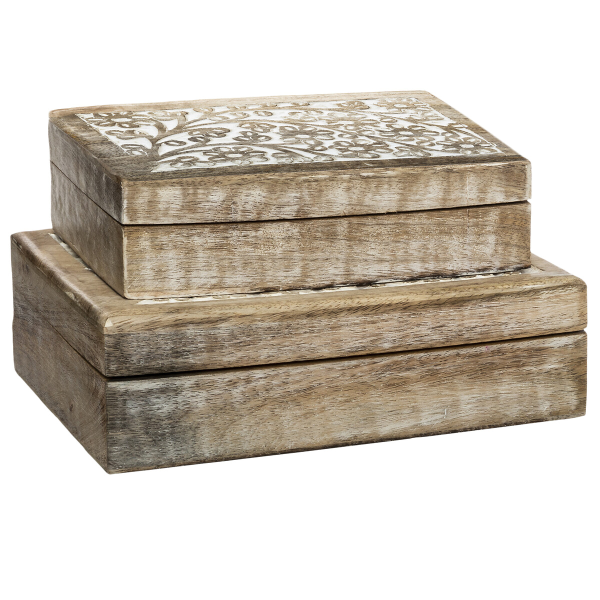 Caixa decorativa ritual bege em madeira mango 7,5x25cm