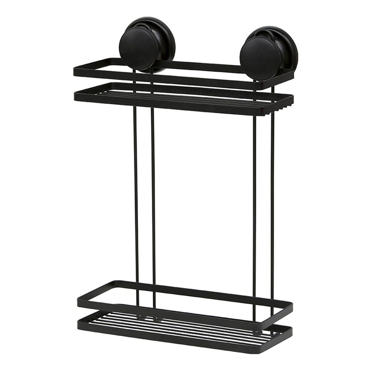 Suporte de duche preto com 2 cestos em metal com ventosas,  Suporte de duche preto com 2 cestos em metal com ventosas