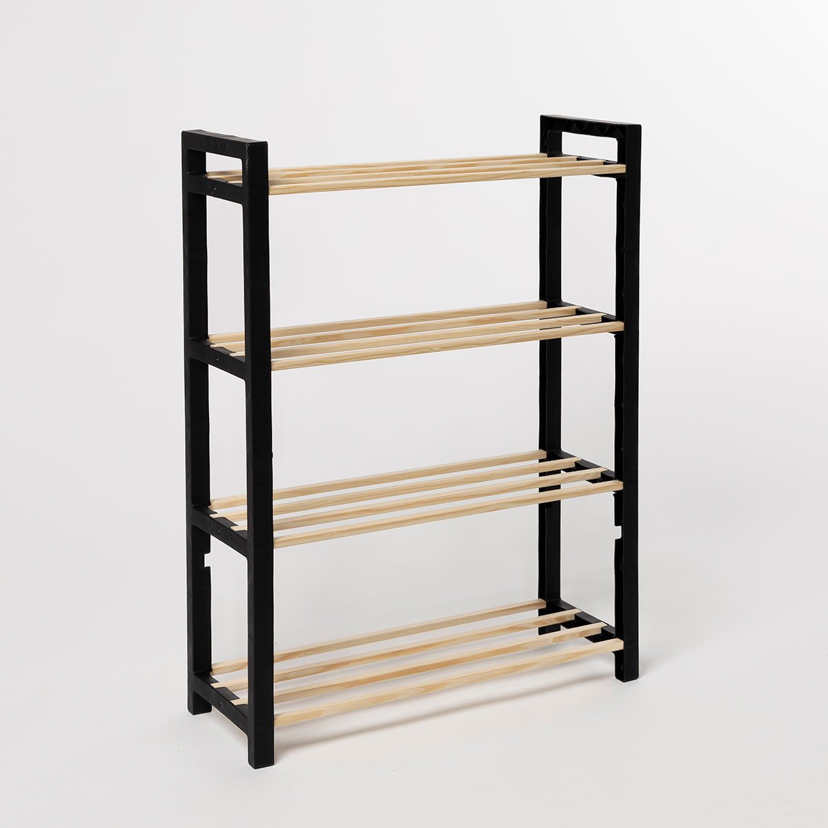 Sapateira com 4 n&iacute;veis preta em madeira