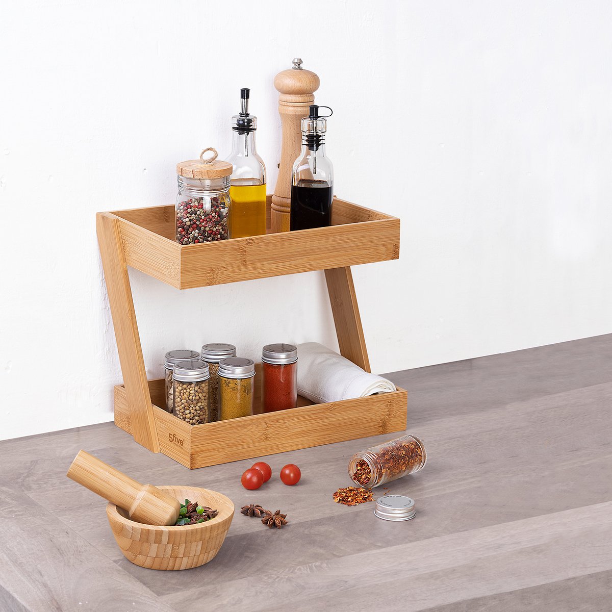 Prateleira com 2 níveis em bambu