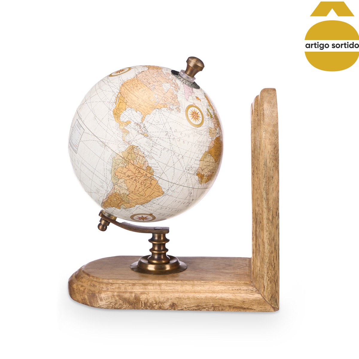 Suporte Para Livros Globo Em Madeira