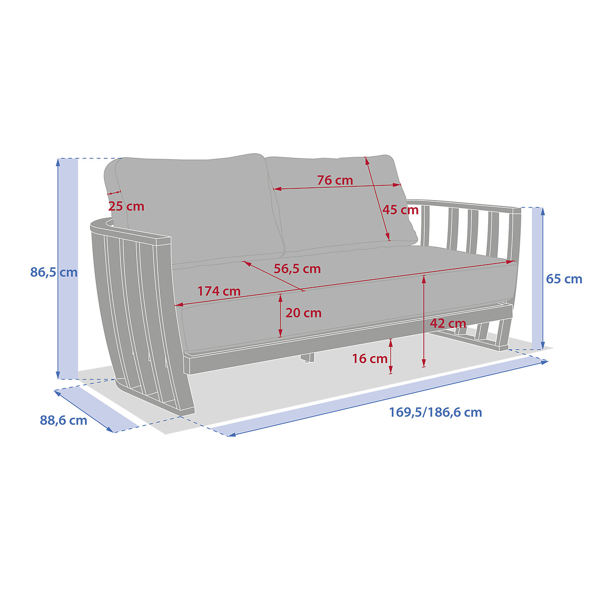 Sofá LEMINDO em madeira eucalipto 3 lugares