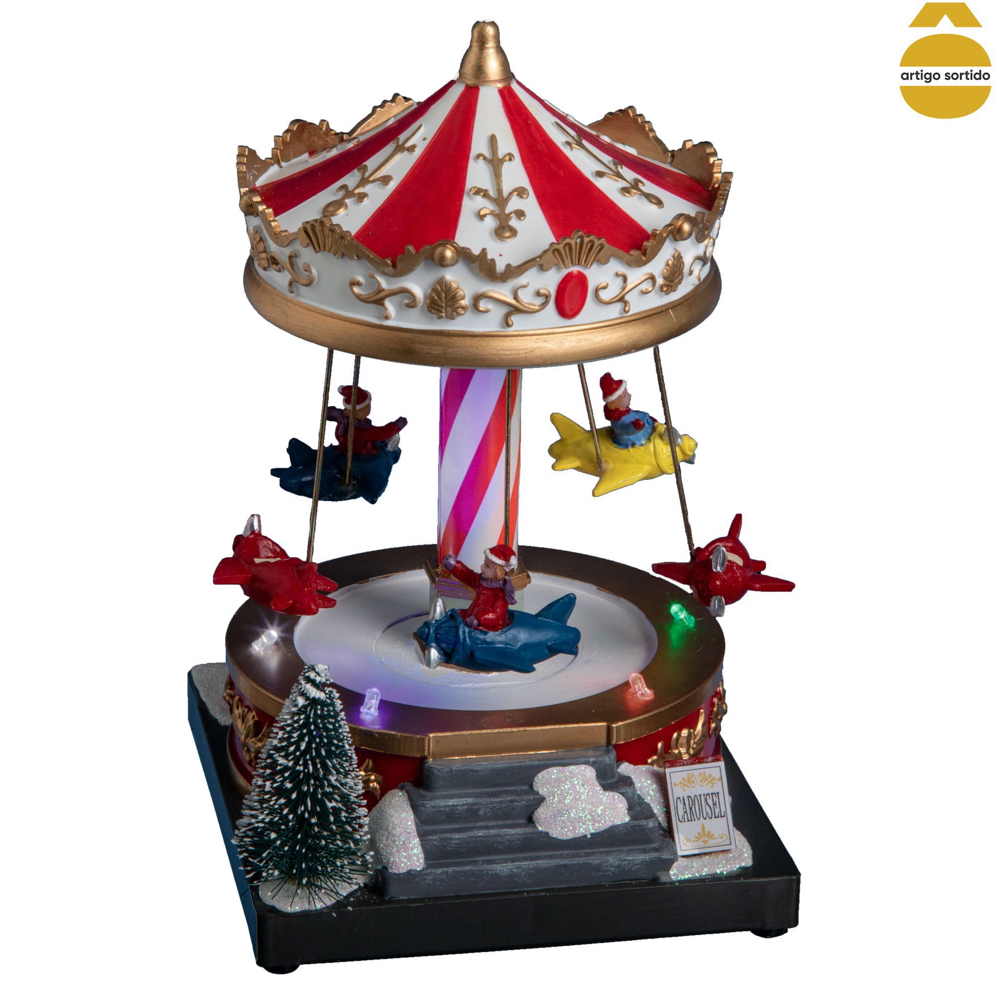 Aldeia com carrossel luminoso e com movimento