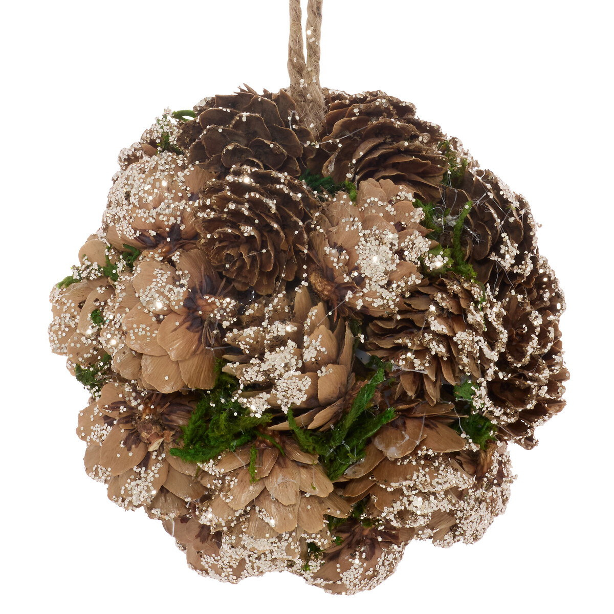Bola de natal com pinhas e musgo 9cm
