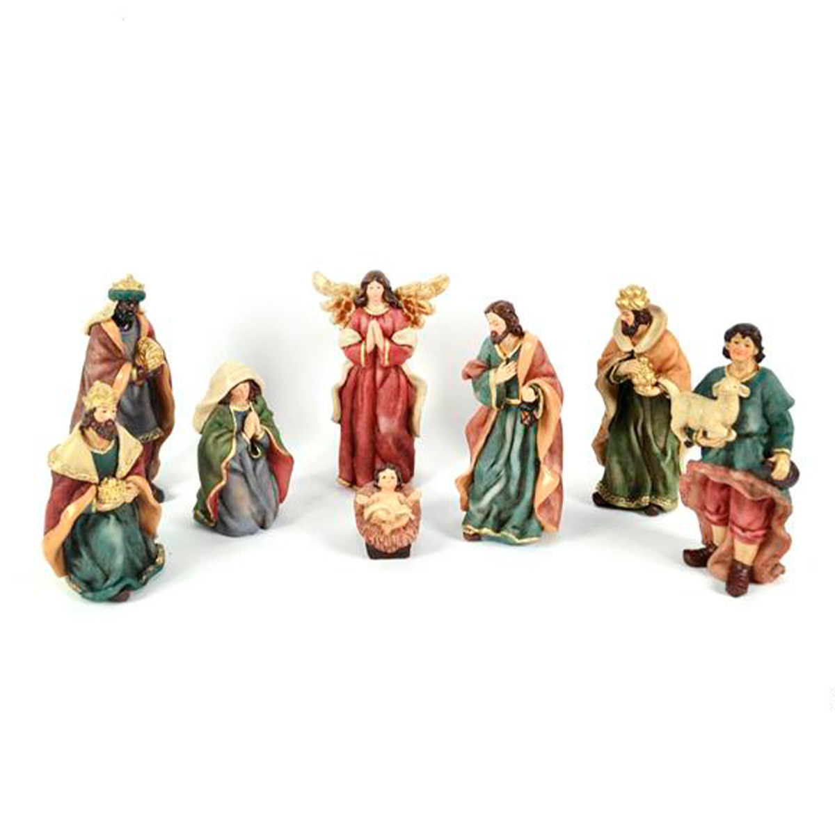 Presépio com 8 figuras e roupa com efeito de juta