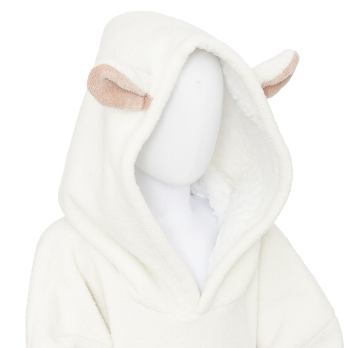Manta camsiola branco com capuz ovelha