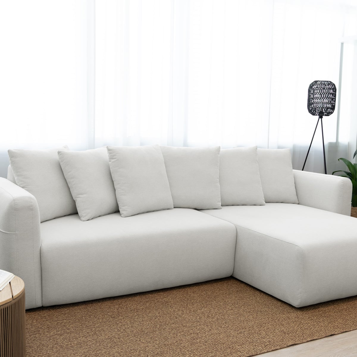 Sof&aacute; cama BERNA bege com chaise longue