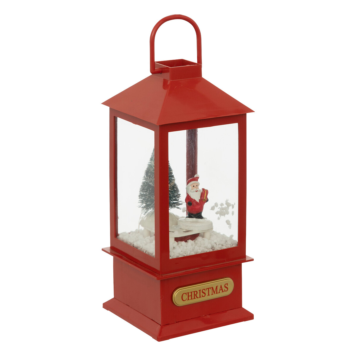 Lanterna com neve e led 19,5cm,  Lanterna com neve e led 19,5cm