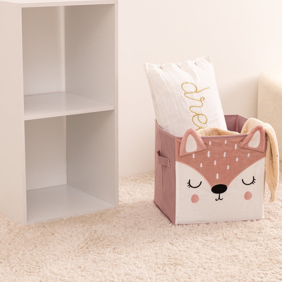Cubo de arruma&ccedil;&atilde;o raposa rosa 29x29cm