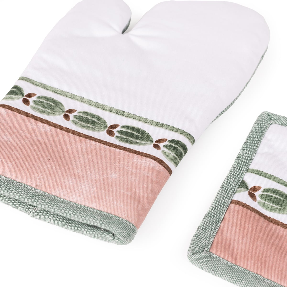 Conjunto de luvas e pega de cozinha verde