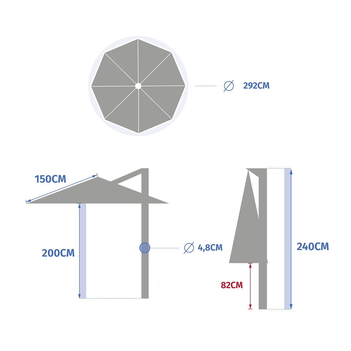 Guarda-sol MANOA descentrado argile bl&eacute; 3m