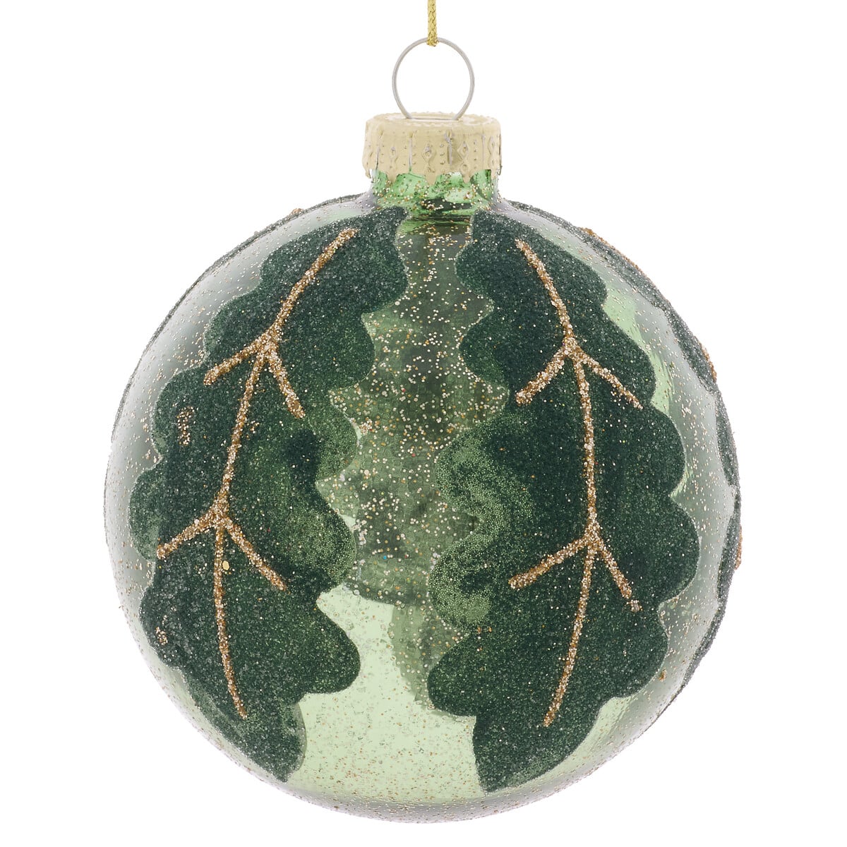 Bola de natal folhas verde 8cm