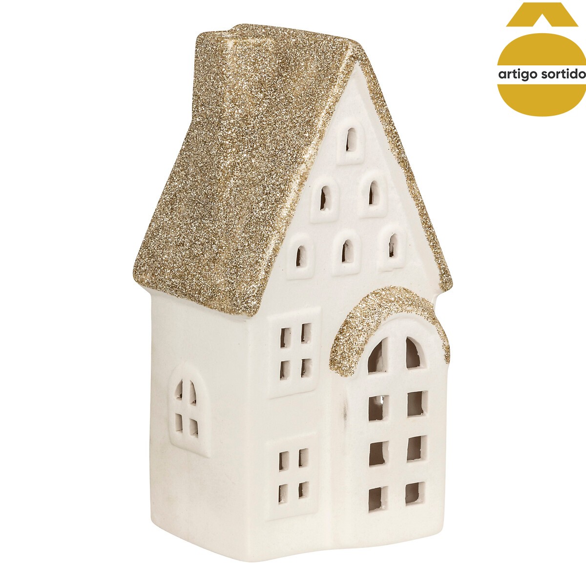 Casinha decorativa branca e bege com led 15,5x4,8x6,5cm