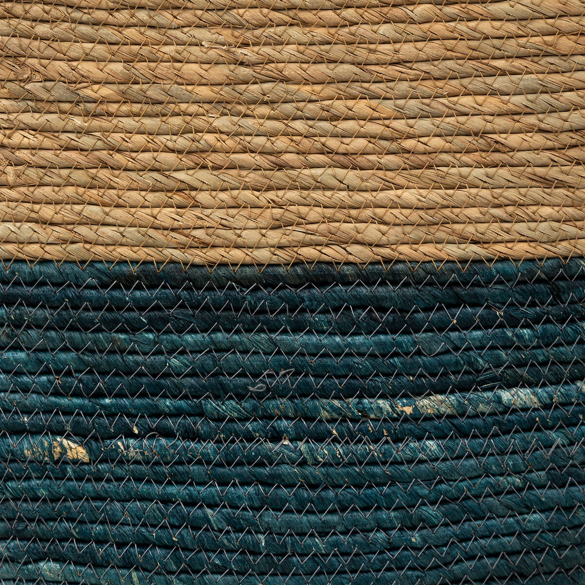 Cesto de arrumação em palha azul petróleo 15x31cm