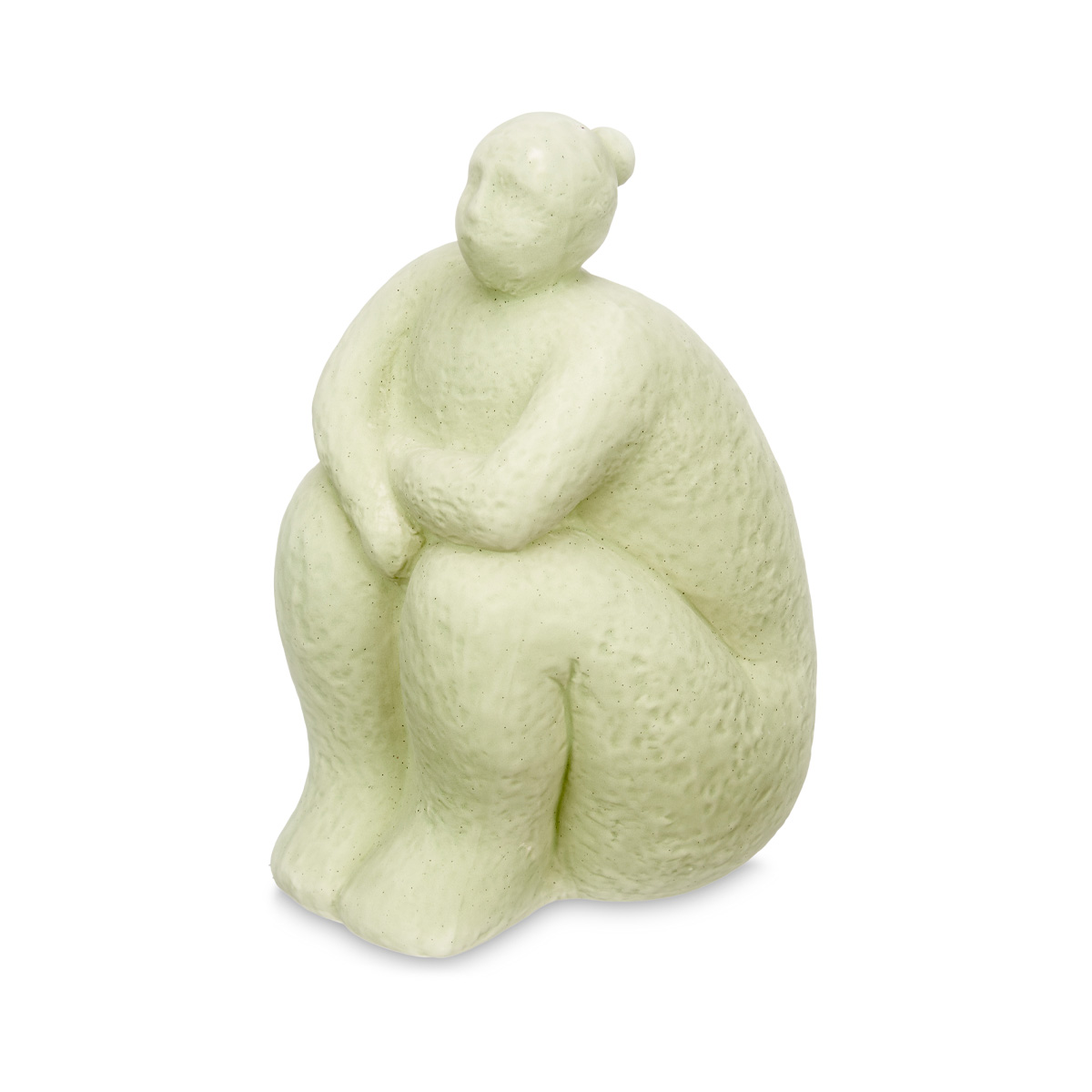 Est&aacute;tua figura de mulher sentada em cer&acirc;mica verde 30cm
