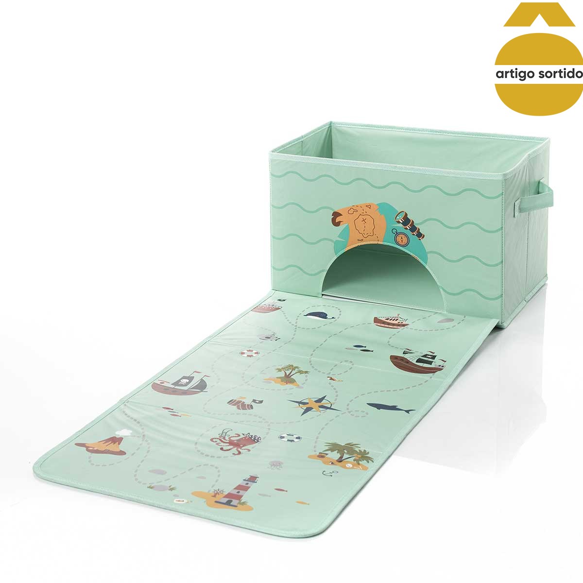 Caixa de arruma&ccedil;&atilde;o com tapete de atividade 38x2,5x25cm