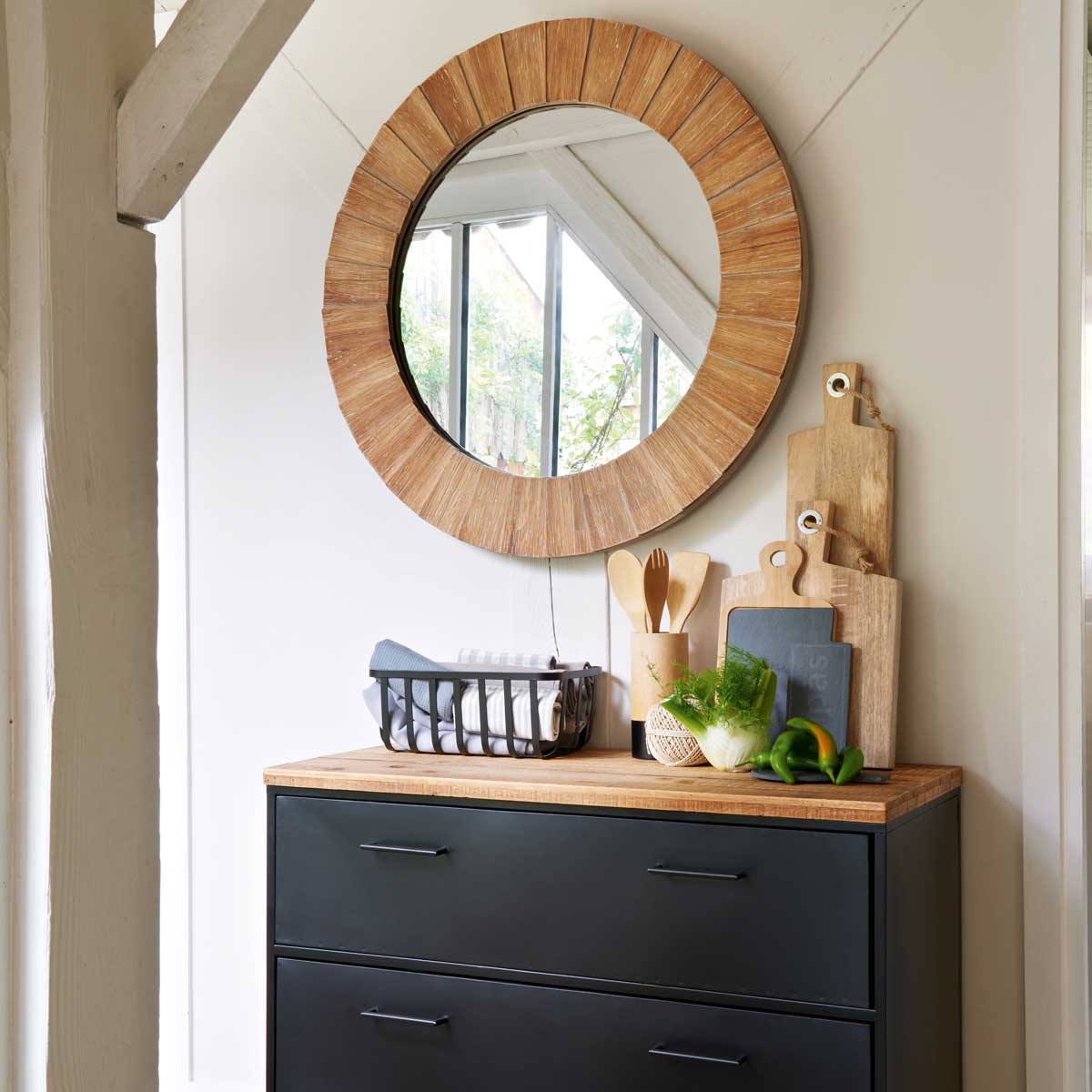 Espelho de parede castanho em madeira 83cm