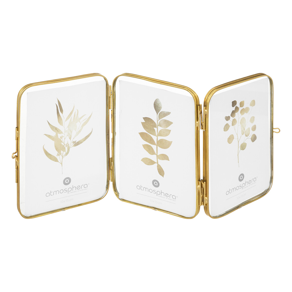 Multimoldura para 3 fotografias 10x15cm metal dourado