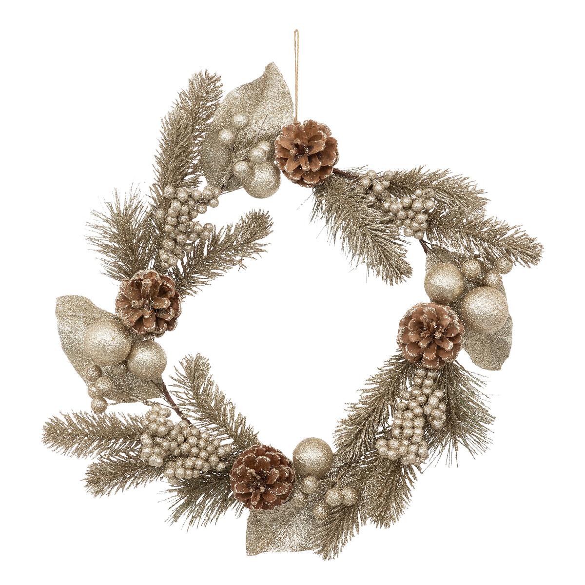 Coroa decorativa dourada com pinhas 40cm