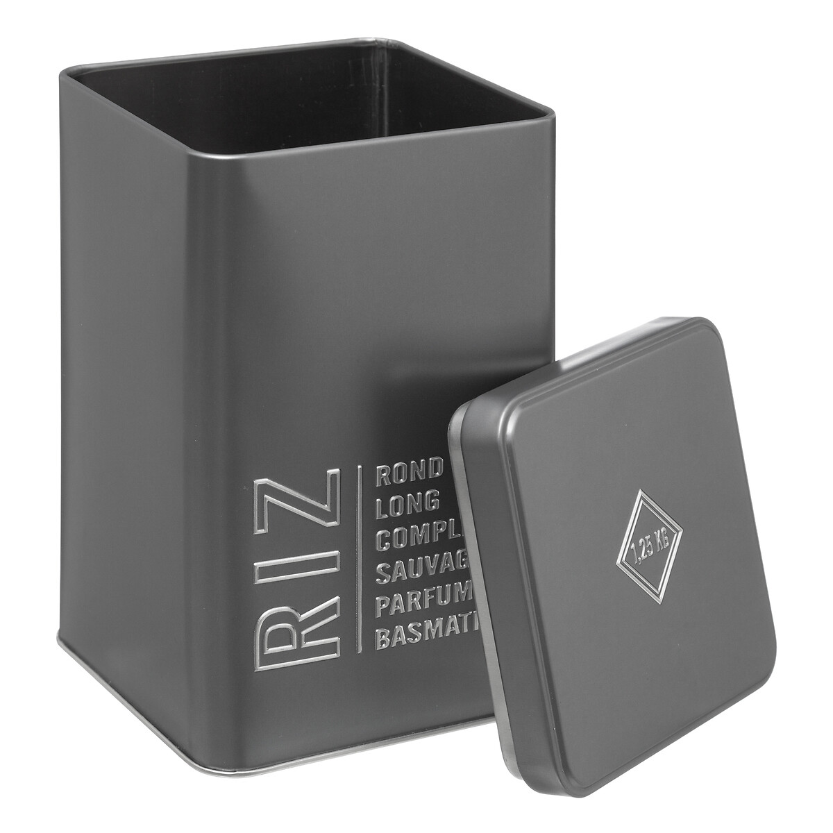 Lata para arroz cinza em metal 1,25kg