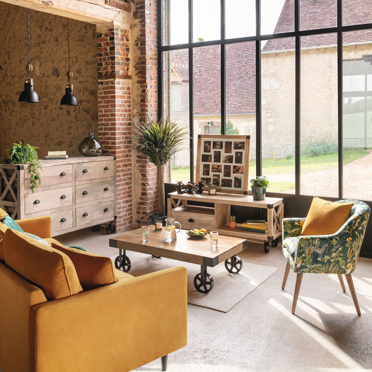 Mesa de apoio FACTORY castanha com rodas pretas