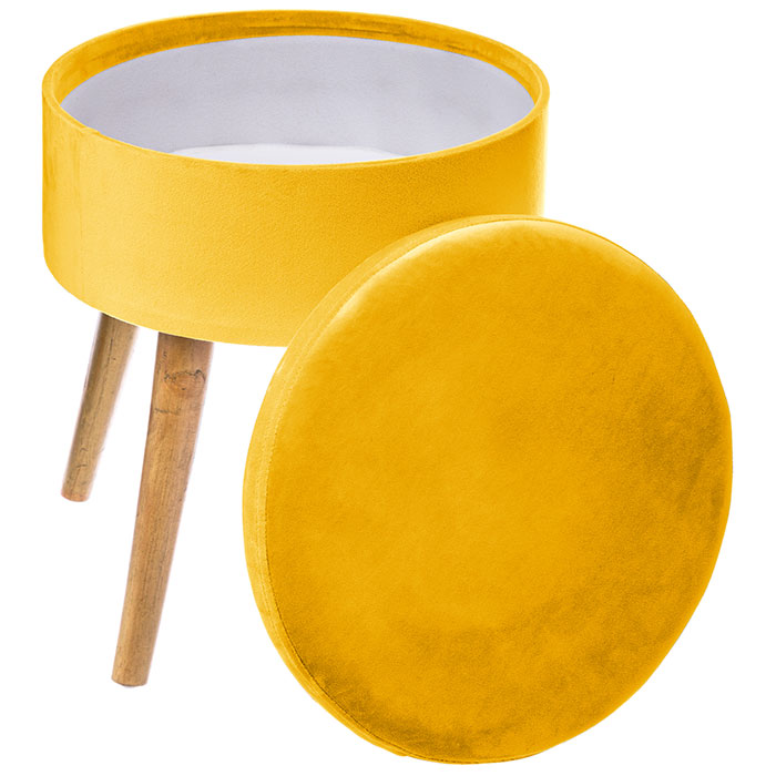 Tamborete Mostarda Em Veludo Com Arruma&ccedil;&atilde;o 