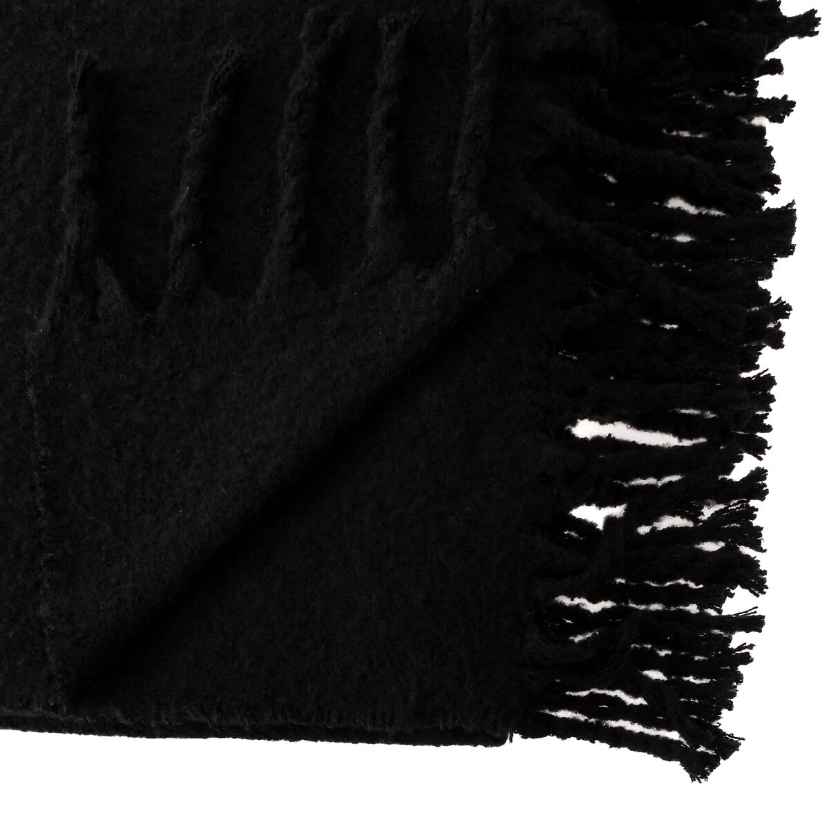 Manta MOHAIR preta com franjas