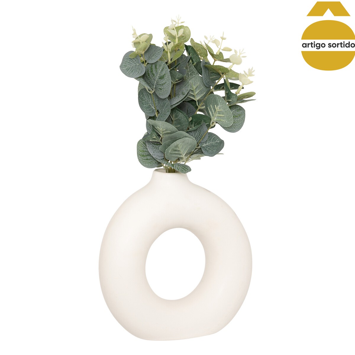 Vaso de eucalipto SUZA branco de cer&acirc;mica 37cm